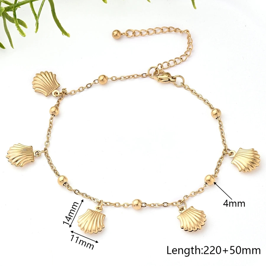 Gold Hawaiian Vacation Beach Dolphin Shell Fish Anklet [304 Stainless Steel, 18K Gold Plated]