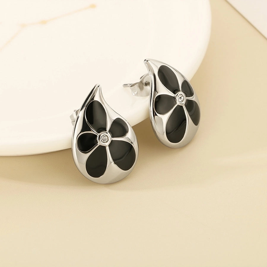 Flower Resin Droplets Earrings [304 Stainless Steel,18K Gold Plated]