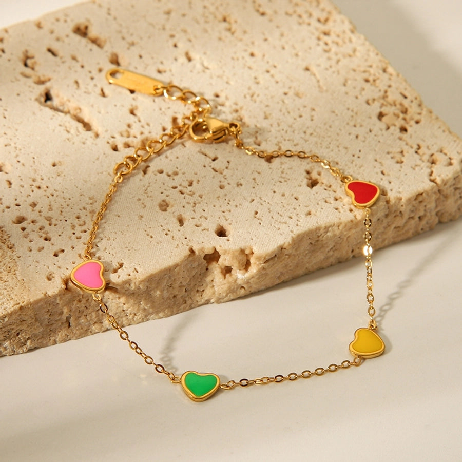 Heart  Enamel Plating Bracelet/Necklace [201,304 Stainless Steel,18K Gold Plated]