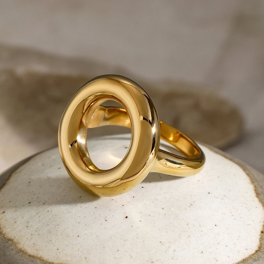 Round Hollow Ring [304 Stainless Steel, 18K Gold Plated]