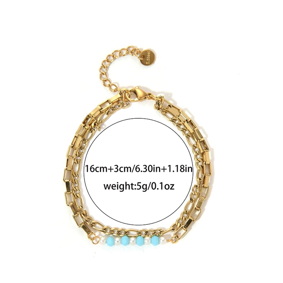 Round Eye Turquoise Paperclip Chain Bracelets [304 Stainless Steel 14K Gold Plated]