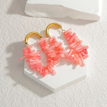 Coral Drop Earrings [304 Stainless Steel,18K Gold Plated]