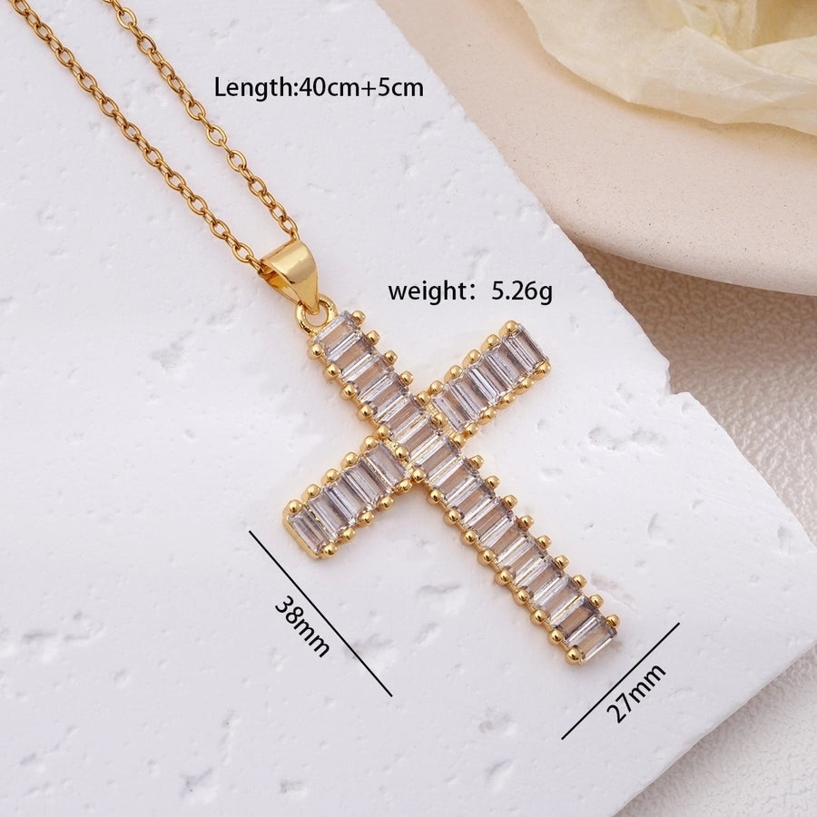 Cross Zircon Pendant Necklace [304 Stainless Steel,Copper]