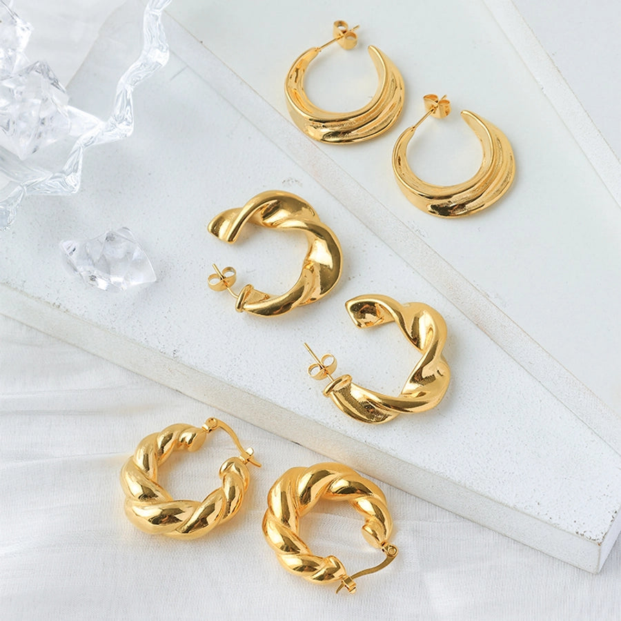 C Shape Moon Earrings [304 Stainless Steel,14K Gold Plated]