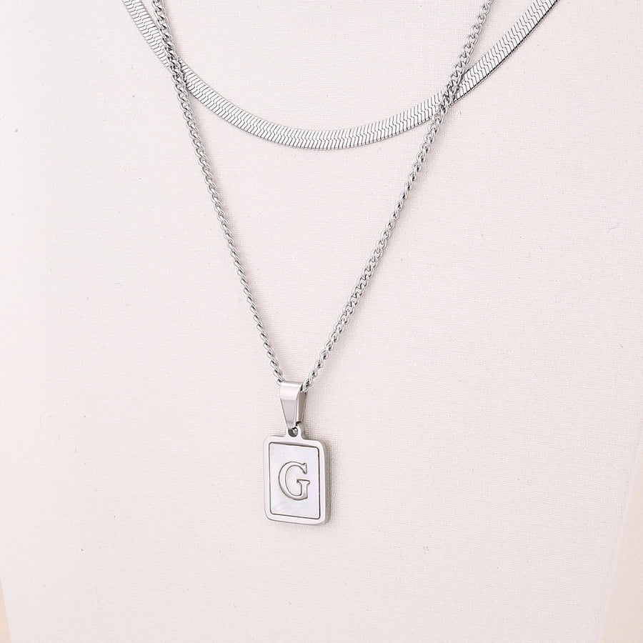 Silver Casual Simple Style Letter Rectangle Necklace [304 Stainless Steel]