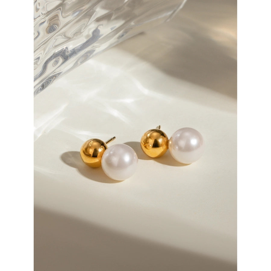 Round Artificial Pearl Earrings [304 Stainless Steel,18K Gold Plated]