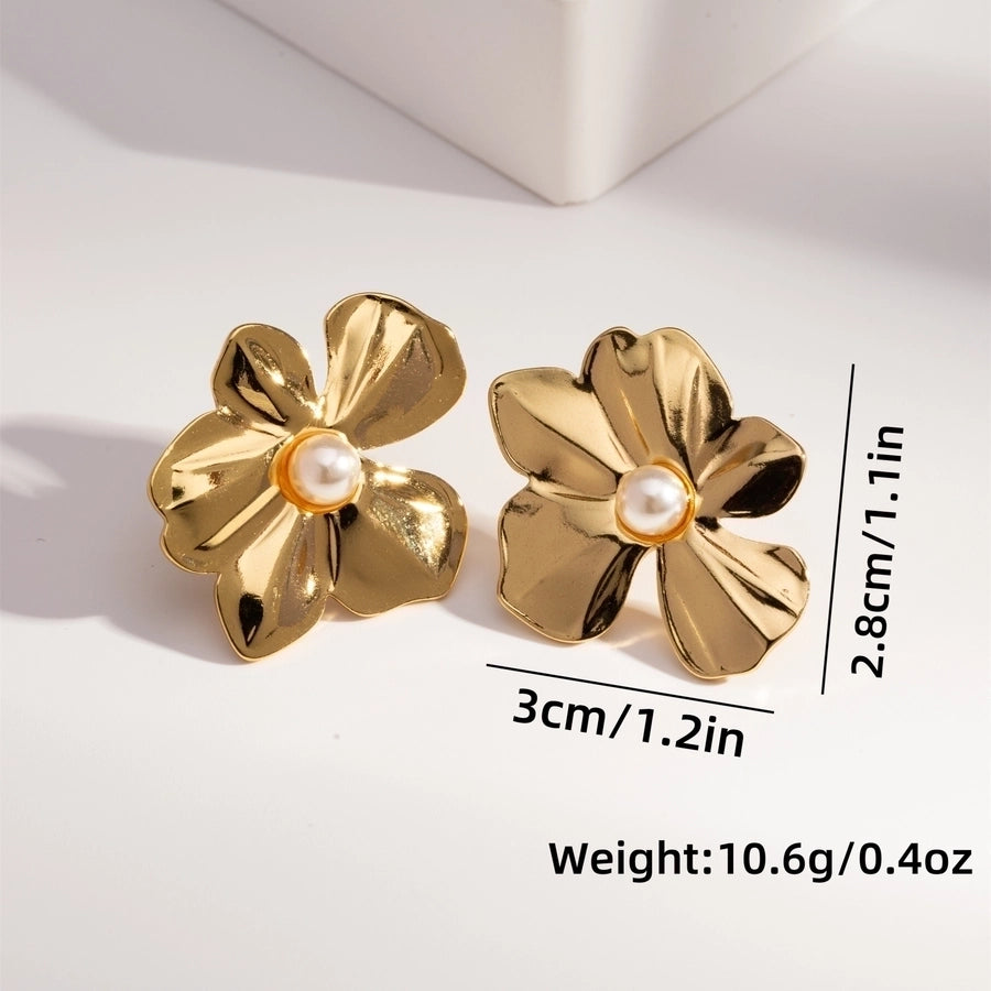 Mix Flower Earrings [304 Stainless Steel,18K Gold Plated]