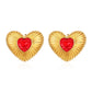 Red Zircon Heart Stud Earrings [304 Stainless Steel]