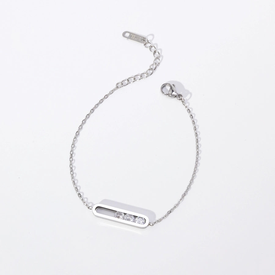 Bracelet de zircon en argent rectangle [201 acier inoxydable]