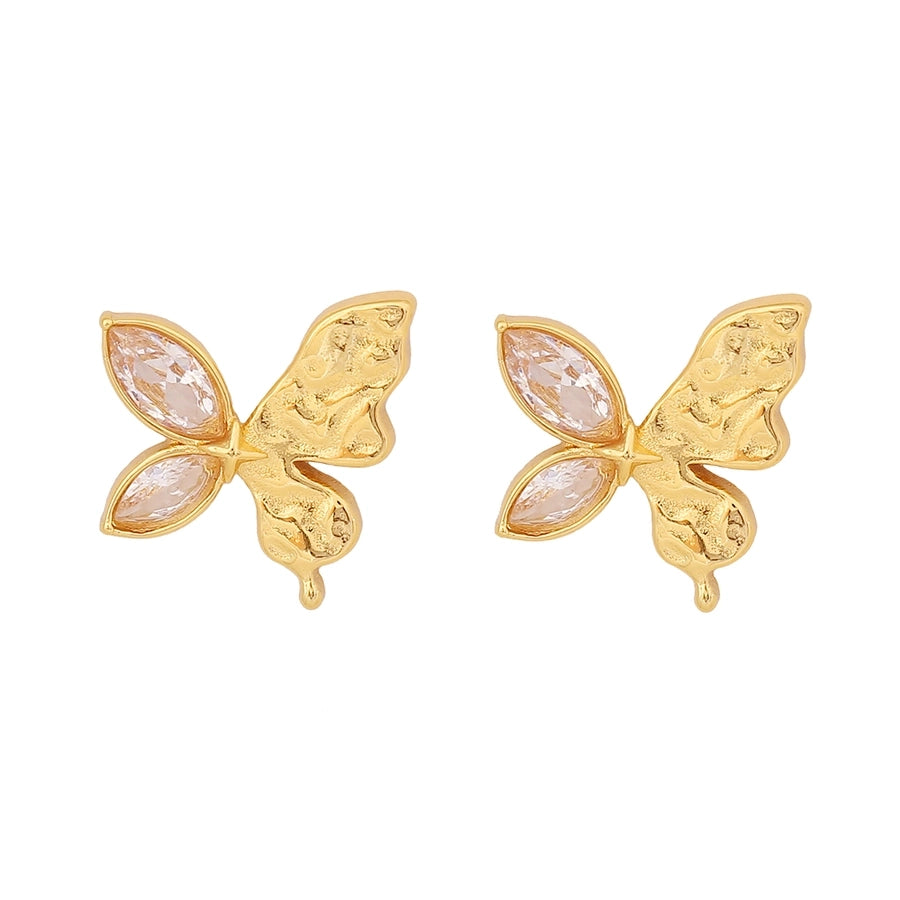 Jewelry IG Style Commute Geometric Butterfly 304 Stainless Steel Zircon 18K Gold Plated Inlay Earrings Necklace