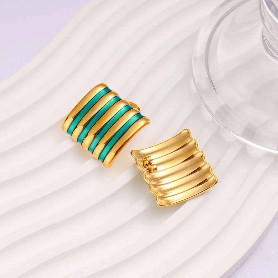 Retro Stripe Ear Studs [304,316 Stainless Steel,18K Gold Plated]