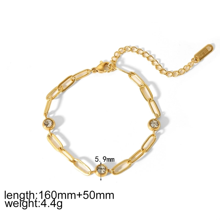 Quadrilateral Round Heart Shape Zircon Bracelets [304 Stainless Steel, 18K Gold Plated]