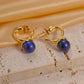 Blue Round Rhombus Epoxy Natural Stone Earrings [304 Stainless Steel,14K Gold Plated]