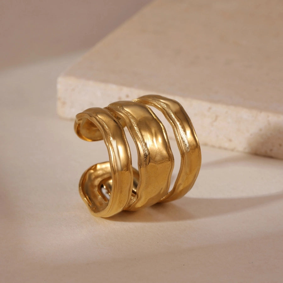 Leaves Water Droplets Snake Rings [304 Stainless Steel,18K Gold Plated]