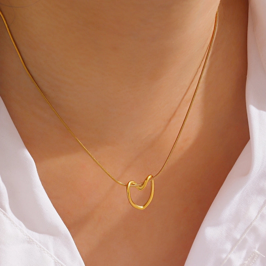 Hollow Heart Necklace [304 Stainless Steel,18K Gold Plated]