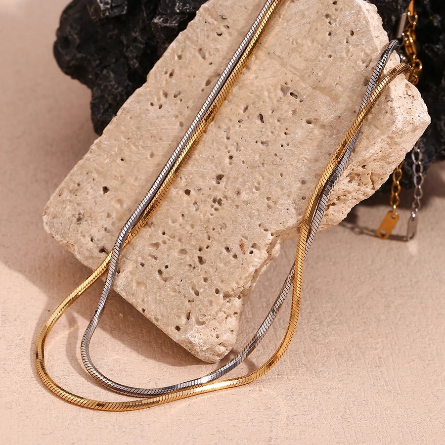 Mix Silver Gold Layered Chain Necklace/Bracelet [304 Stainless Steel, 18K Gold Plated]