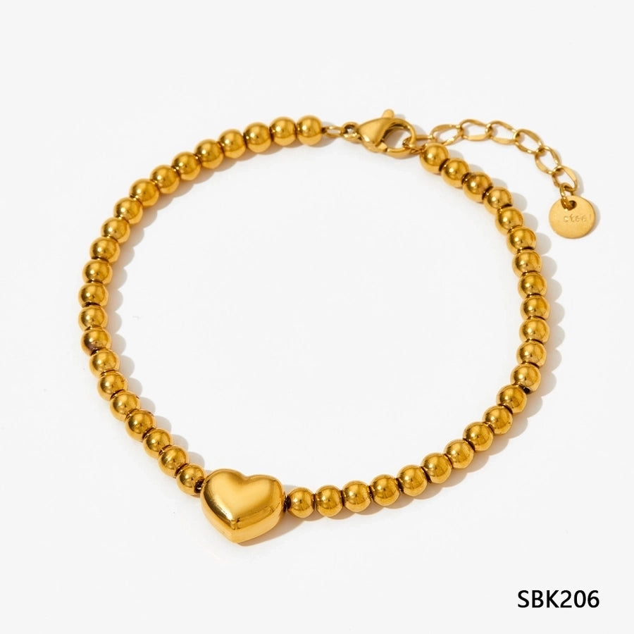 Heart Shape Beaded Bracelet/Necklace [304 Stainless Steel,16K Gold Plated]