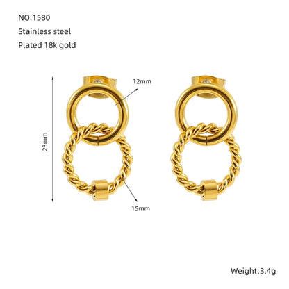 Mix Design Drop Earrings [304 Stainless Steel, 18K Gold Plated]