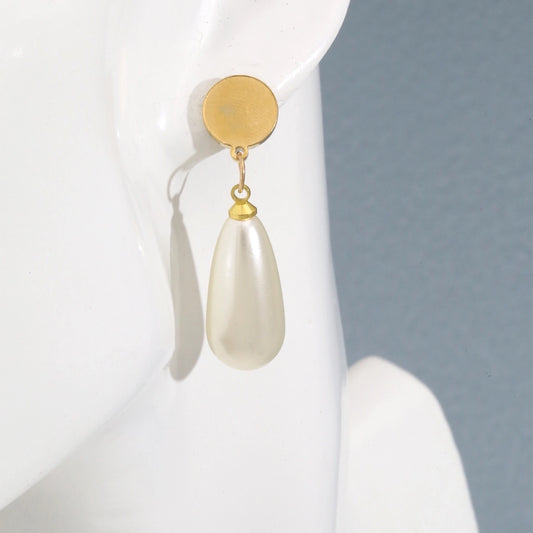 Water Droplets Pearl Earrings [304 Stainless Steel, 18K Gold Plated]