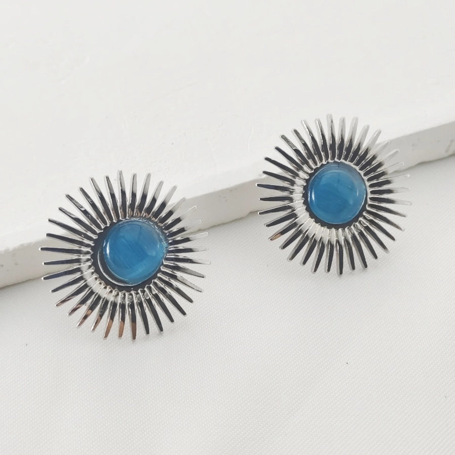 Silver Sun Stone Earrings [304 Stainless Steel]