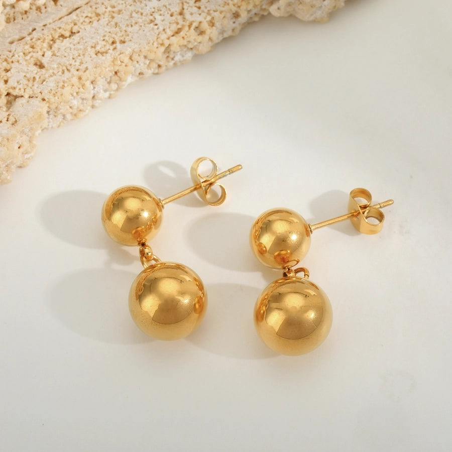 Retro Formal Commute Ball Earrings [304 Stainless Steel 18K Gold Plated]