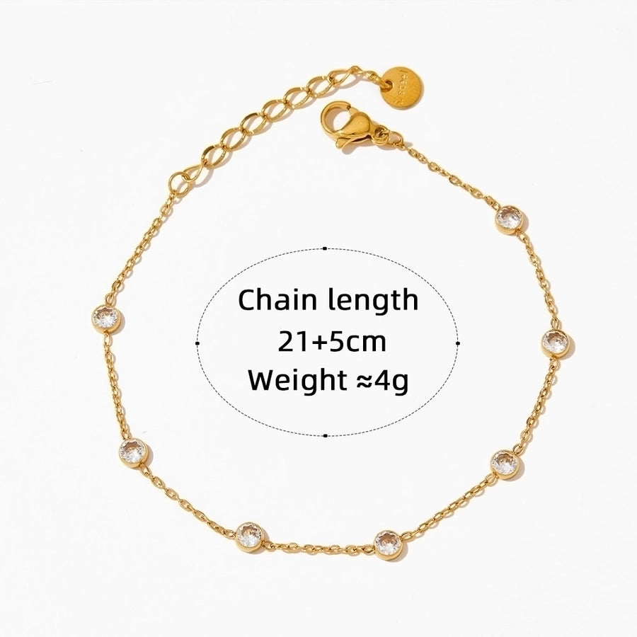 Round Zircon Anklet [304 Stainless Steel, 16K Gold Plated]