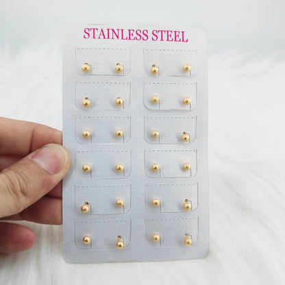 12 pairs Casual Round Beads Earrings Set [304 Stainless Steel]