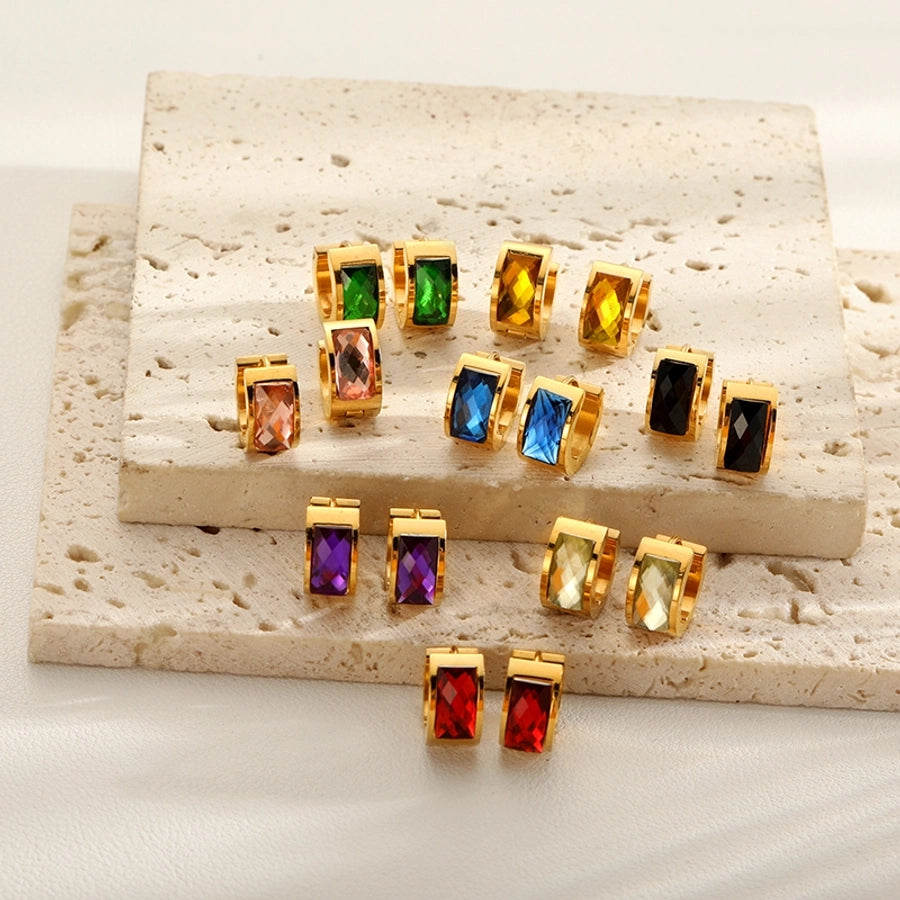 Colored Rhinestone Stud Earrings [304 Stainless Steel]