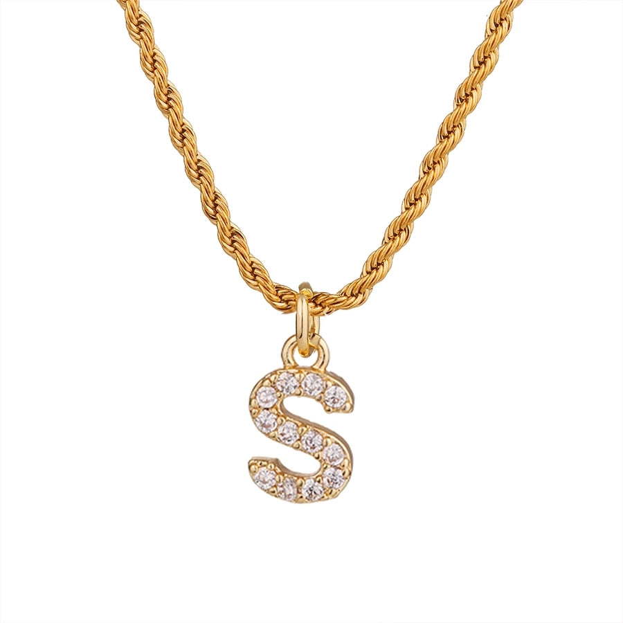 Shiny Letter Pendant Necklace [304 Stainless Steel]