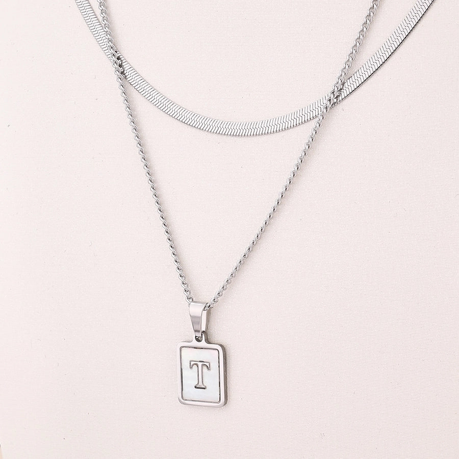 Silver Casual Simple Style Letter Rectangle Necklace [304 Stainless Steel]