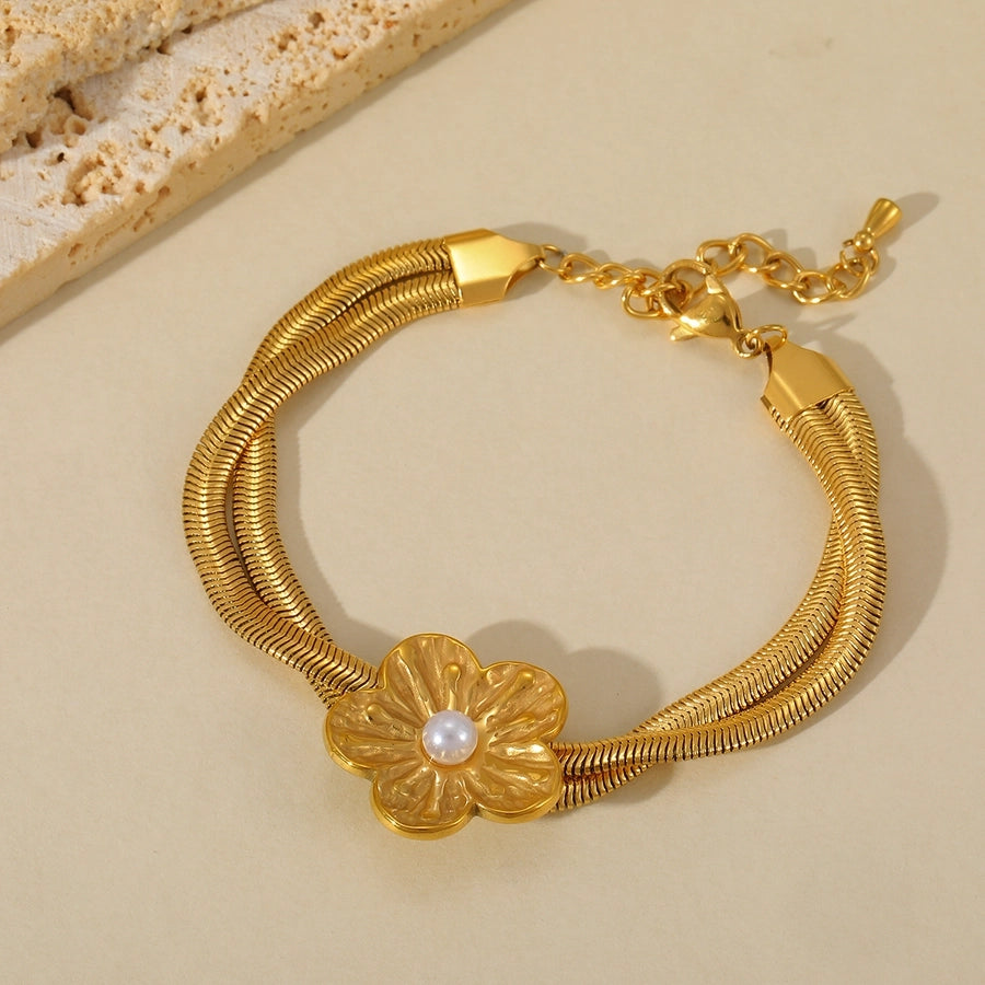 Sun Starfish Flower Bracelets  [304 Stainless Steel,18K Gold Plated]