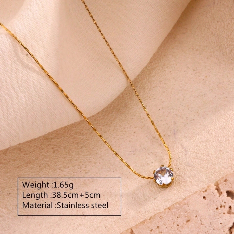 Round Water Droplets Artificial Rhinestones Necklace [304 Stainless Steel,18K Gold Plated]