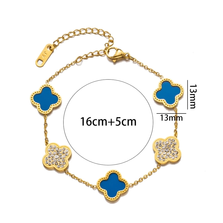 Four Leaf Clover Zircon Bracelets/Earrings [304 Stainless Steel,18K Gold Plated]