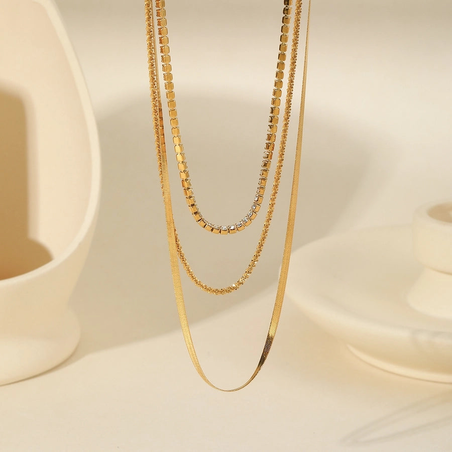 Three Layer Twisted Rope Chain Necklace[304 Stainless Steel, 18K Gold Plated]