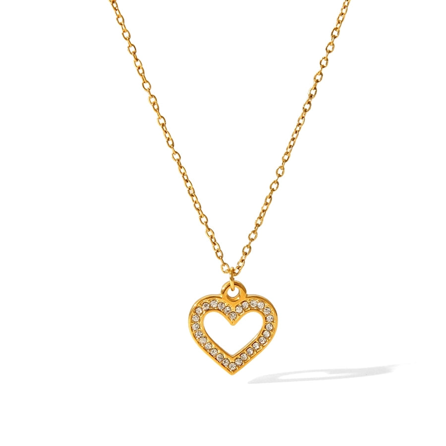 Casual Heart Shape  Rhinestones 18K Necklace [304 Stainless Steel,18K Gold Plated]