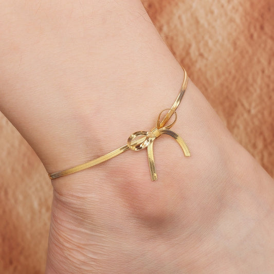 Cute Bow Winot Anklet [304 Stal nierdzewna, 18 -karatowy złota.