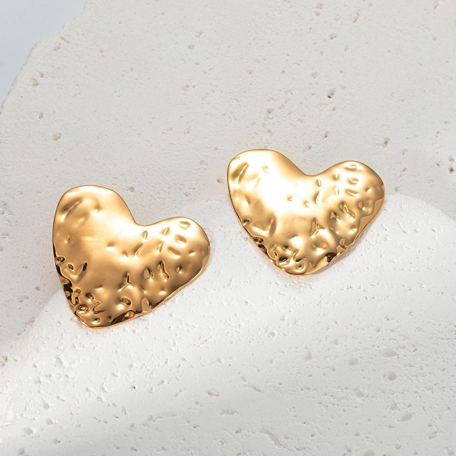 Wide Heart Earrings [304 Stainless Steel,14K Gold Plated]