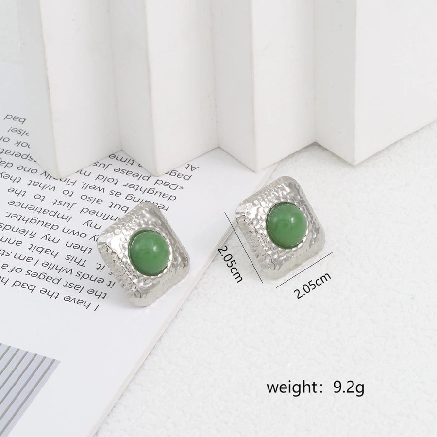 Square Natural Stone Ear Studs [304 Stal nierdzewna, 18 -karatowy złota]