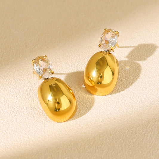 Water Droplets Zircon Earrings [304 Stainless Steel,18K Gold Plated]