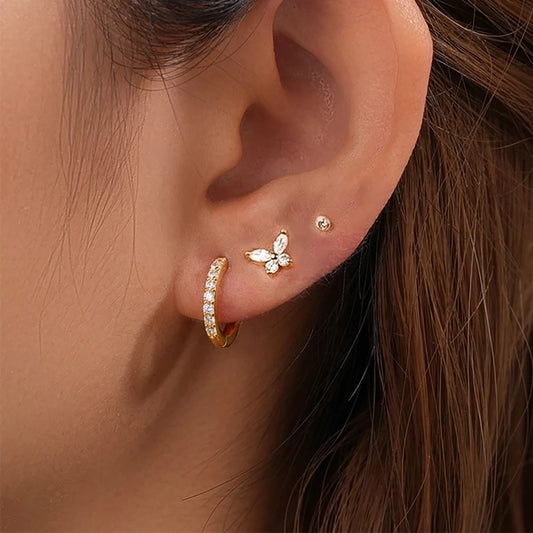 Boucles d'oreilles en zircon papillon cartilage [304 en acier inoxydable, 14 carats d'or]