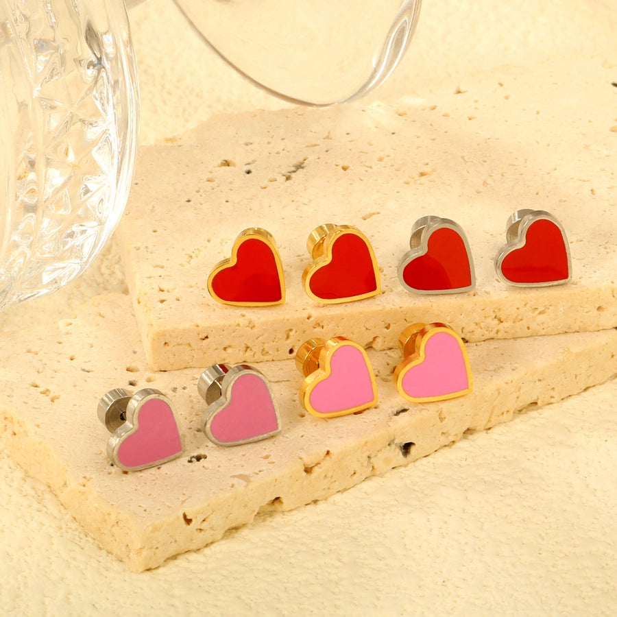 Pink Red Heart Shape Earrings [304 Stainless Steel]