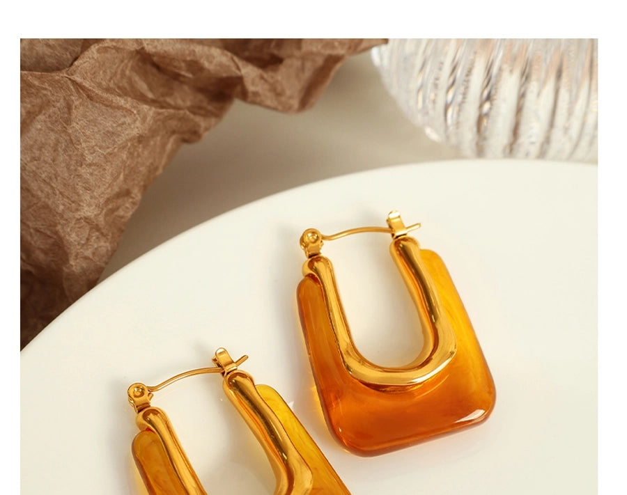 Rectangle Epoxy Resin Earrings [304 Stainless Steel,18K Gold Plated]