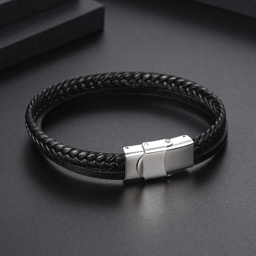 Double Braid Bracelet [304 Stainless Steel Pu Leather]