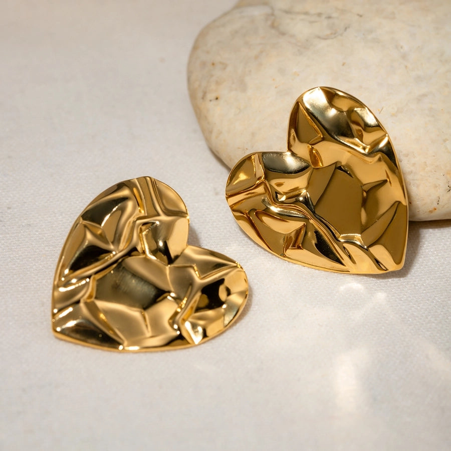 Heart Shape Earrings [304 Stainless Steel,18K Gold Plated]