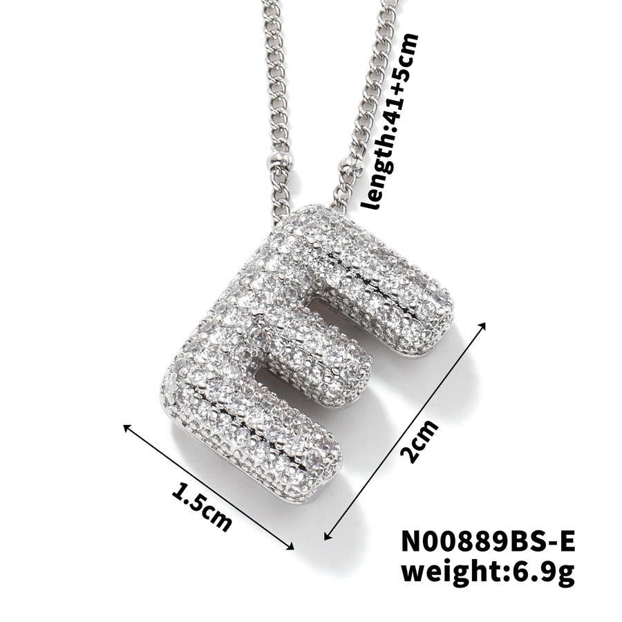 Three-dimensional Letter Zircon Pendant Necklace [304 Stainless Steel,Copper]