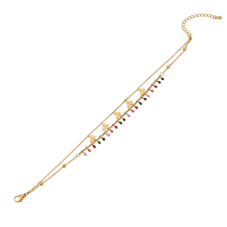 Star Flower Butterfly Enamel Anklet [304 Stainless Steel, 18K Gold Plated]