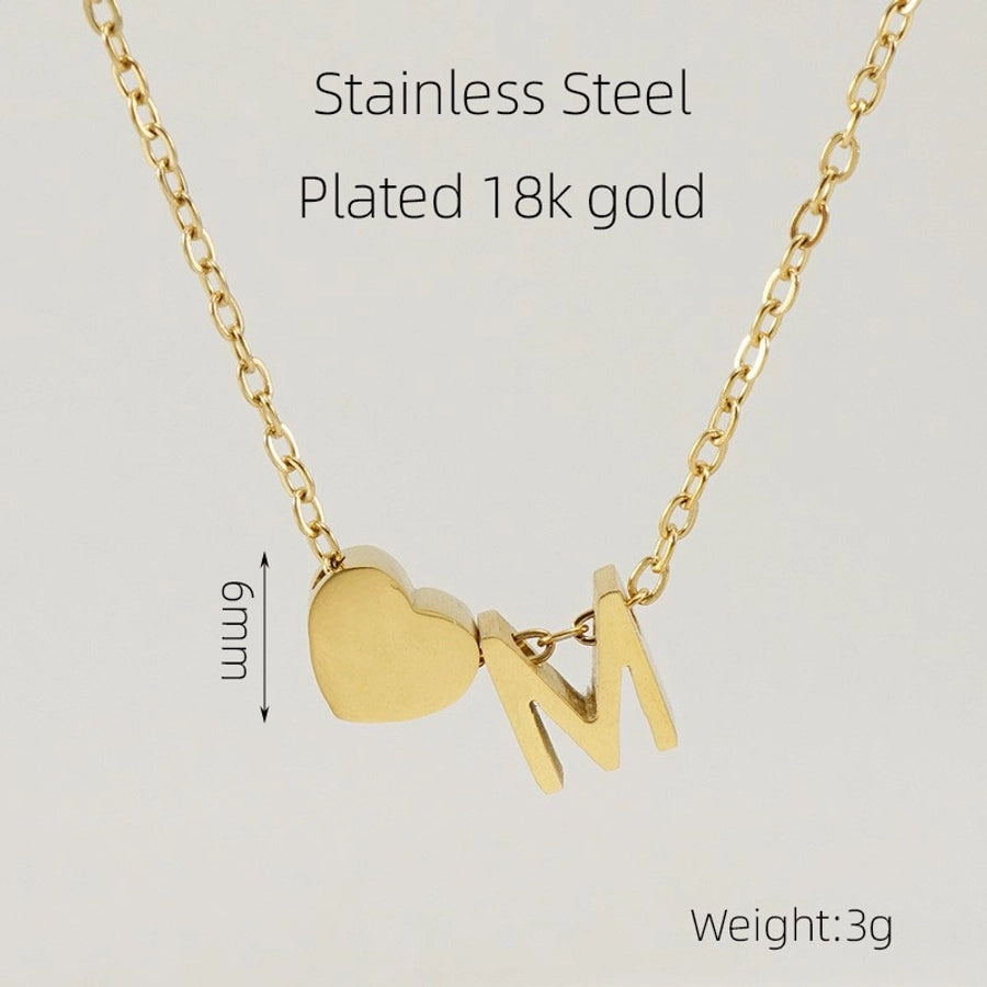 Letter Heart Shape Pendant Necklace [304 Stainless Steel,18K Gold Plated]