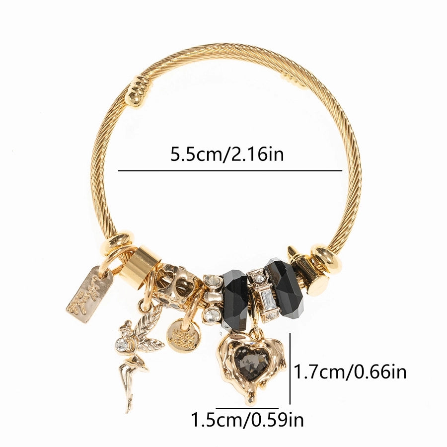 Heart Shape Artificial Crystal Bangle Bracelet [304 Stainless Steel, Alloy]