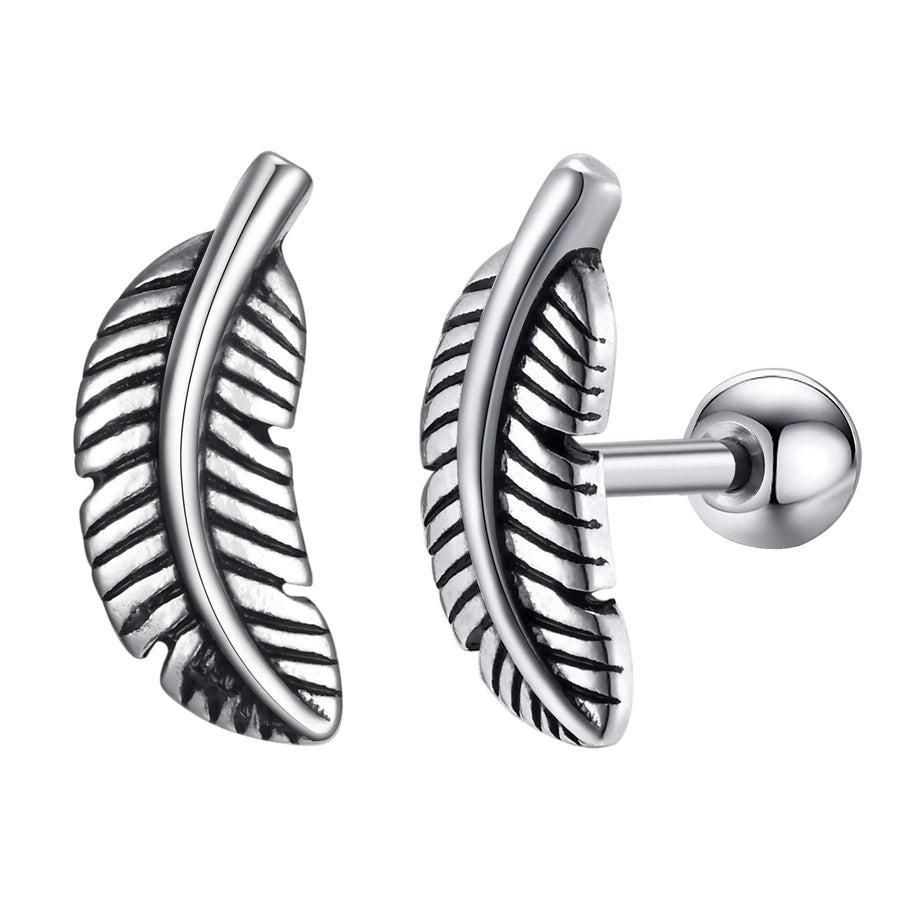 Retro Feather Stoving Varnish Stud Earrings [201 Stainless Steel]