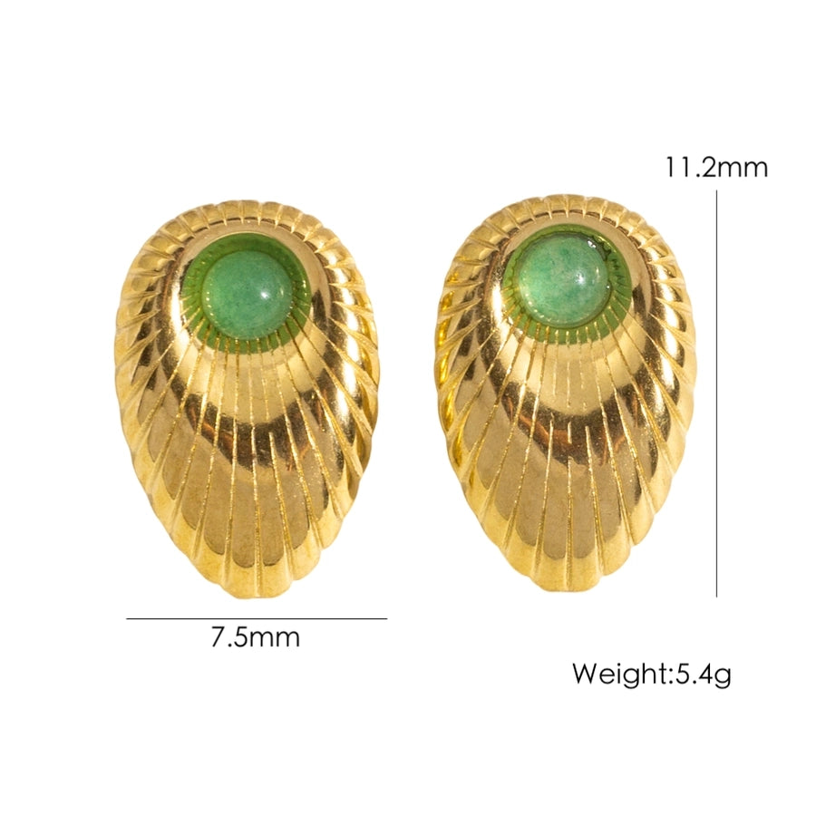 Boucles d'oreilles en pierre naturelle géométrique [304 en acier inoxydable, plaqué or 14K]